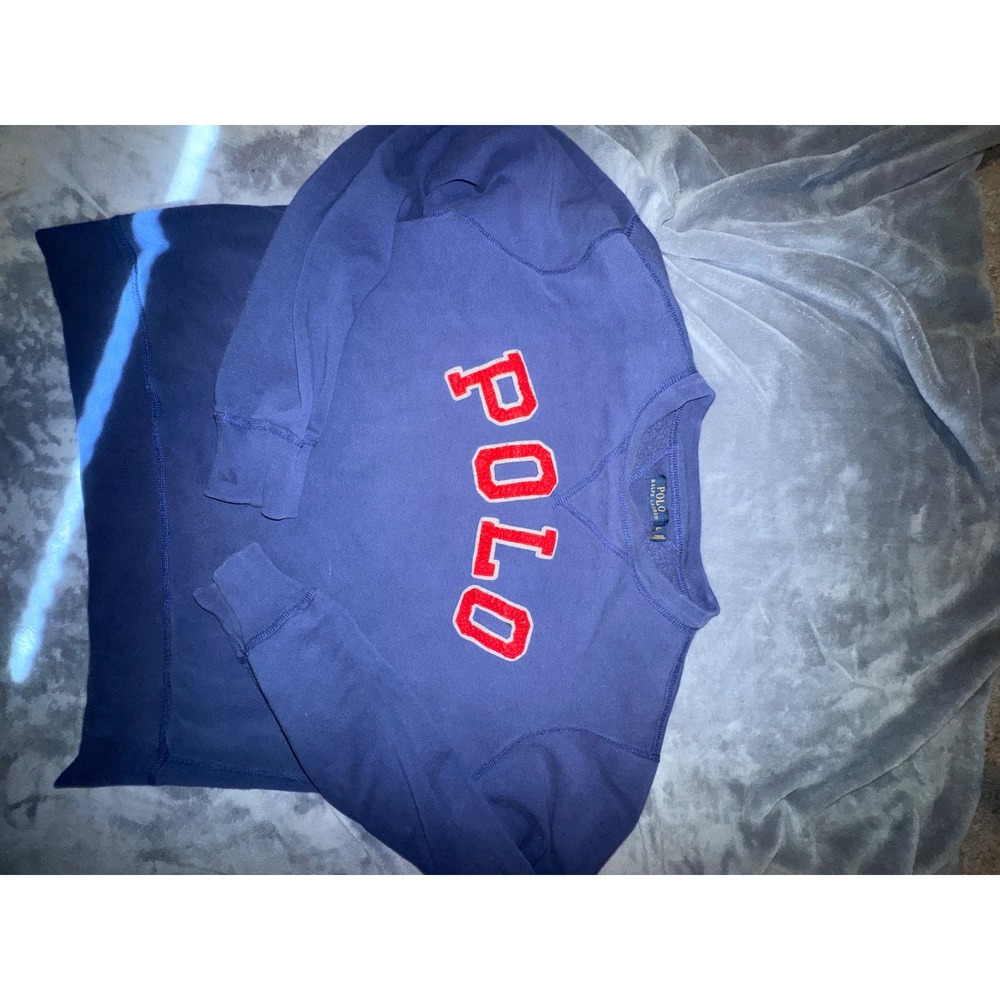 Polo Ralph Lauren Mens Navy Blue Varsity Logo Crewneck Sweatshirt Large